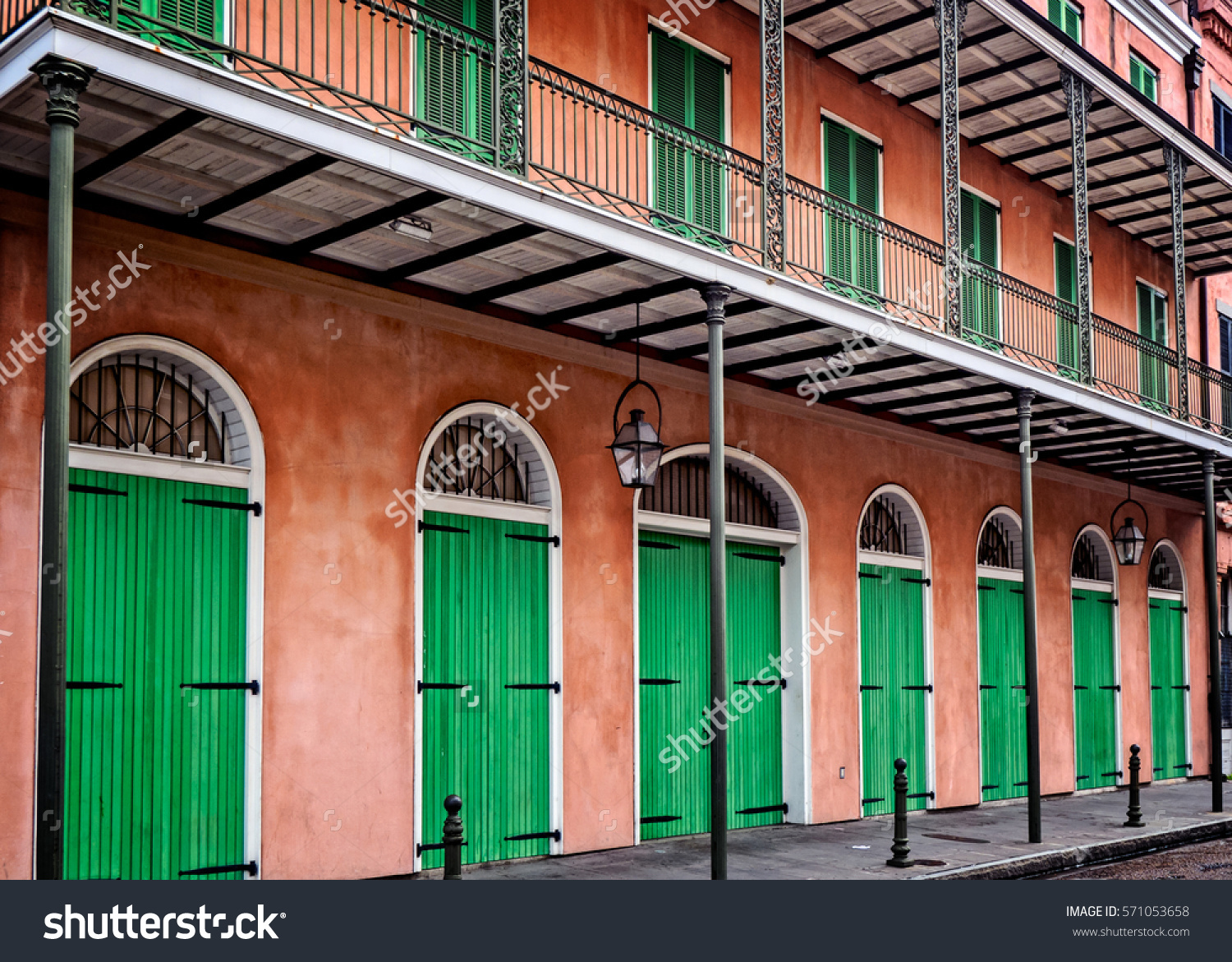 Stock Photo Pink Building With Green Doors And Shutters In The Stock Photo Pink Building With Green Doors And Shutters In The French Quarter Of New Orleans La Usa Many 571053658